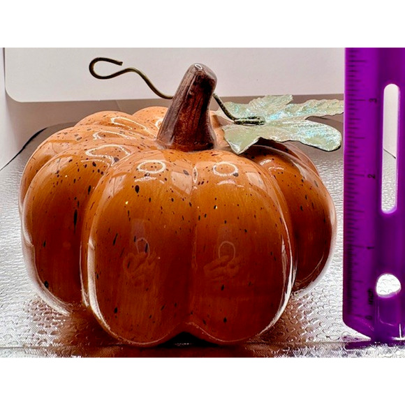 Pumpkin Centerpiece Thanksgiving Fall Decor Ceramic 4 inch x 3.5 inch - Picture 5 of 5